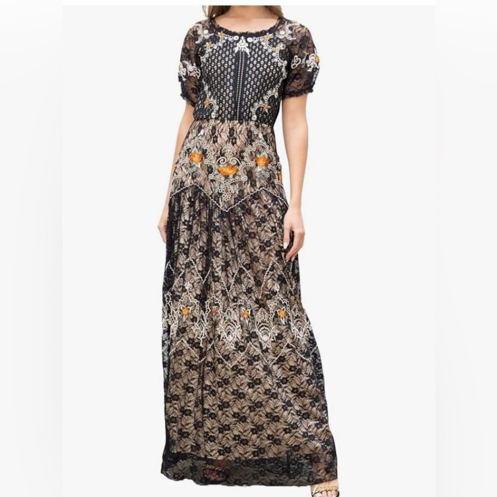 NWT BAROK Paris Lace Embroidered Long‎ Dress Size Small